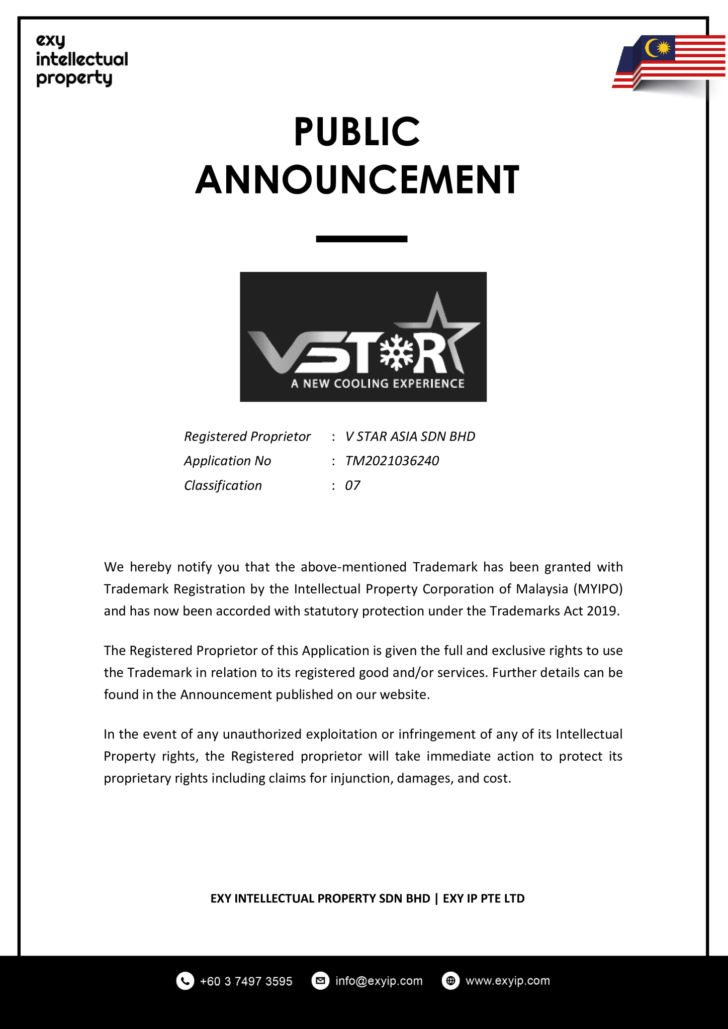 Successful Trademark Registration for V Star Asia! - ExyIp
